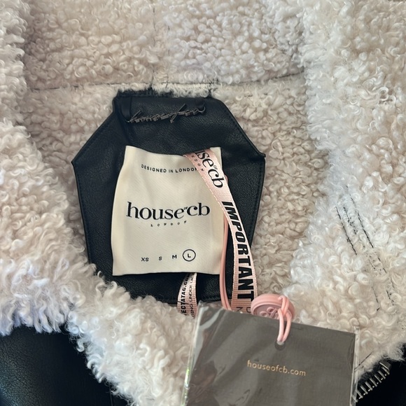 NWT. House of CB Black Shearling Vegan Leather Aviator Jacket Size Large - Picture 11 of 14